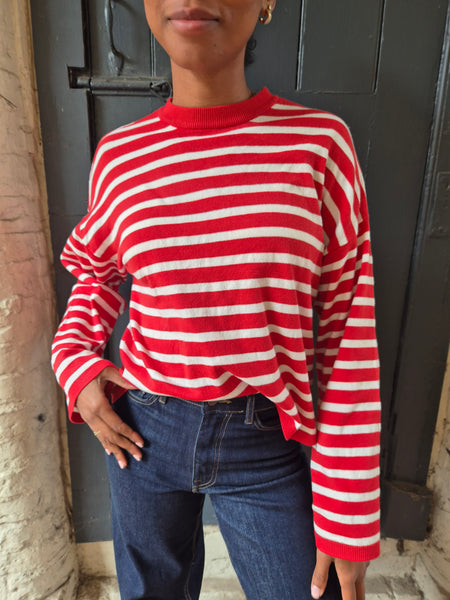 Pieces Red & White Stripe Soft Knit Jumper