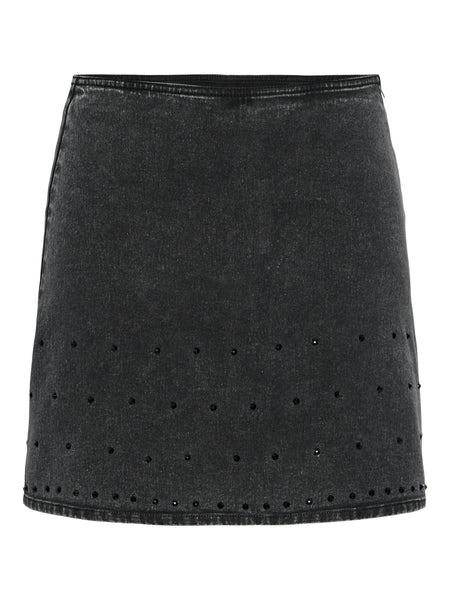 Pieces Grey Denim Diamante Mini Skirt