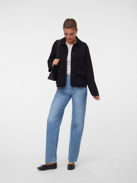 VM Lightweight Button Front Jacket In Black - Part of a Cord Set