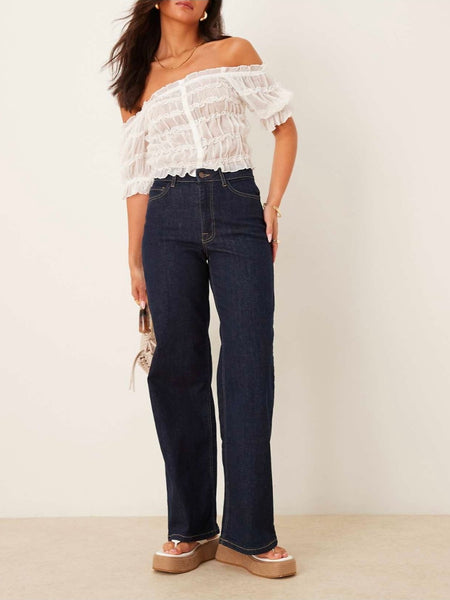 JDY High Waist Wide Leg Jeans In Dark Blue