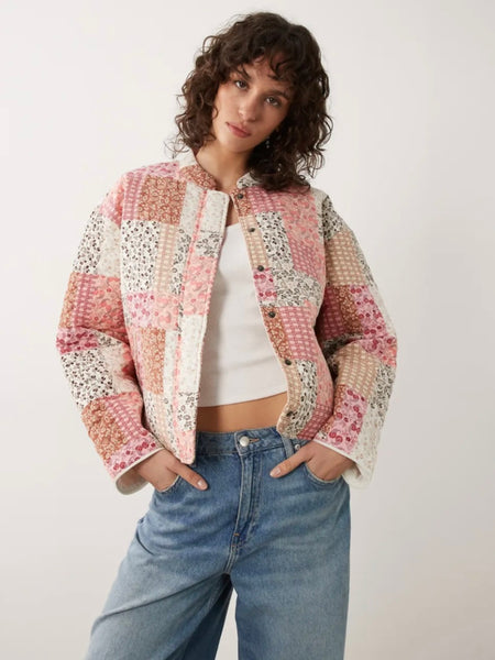 JDY Quilted Patchwork Jacket In Pink