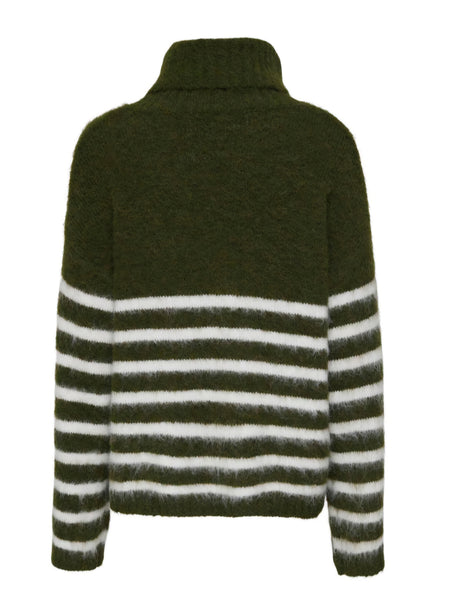 Only Rollneck Fluffy Oversized Knit Jumper In Green Stripe
