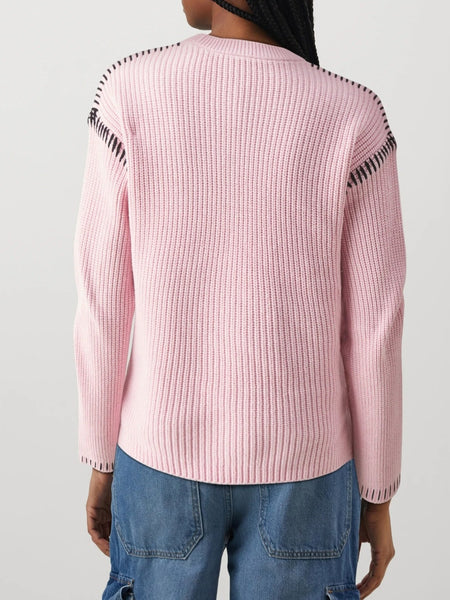 Pieces Pink Contrast Stitch Knit Jumper