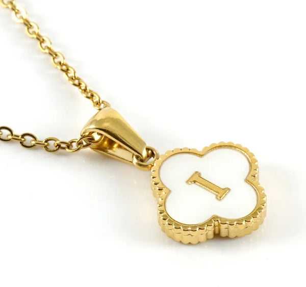 Gold Clover Initial Necklace