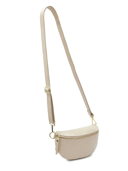 Crossbody Sling Bag 100% Leather In Stone