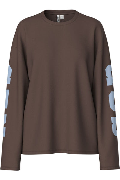 Pieces Long Sleeve Copenhagen Printed Back Tshirt In Brown