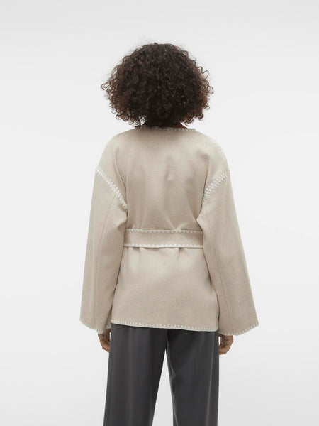 Aware Beige Contrast Stitch Long Sleeve Jacket