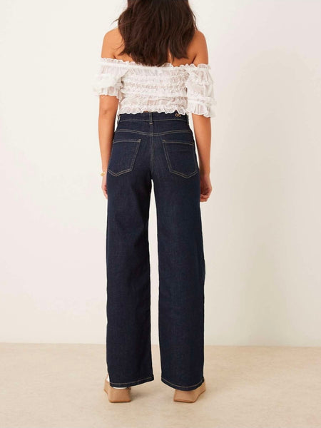 JDY High Waist Wide Leg Jeans In Dark Blue