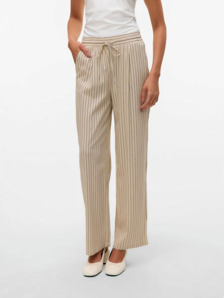 VM High Waist Pinstripe Linen Wide Leg Trousers