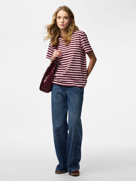 Pieces Short Sleeve Boxy Stripe Tshirt In Pink