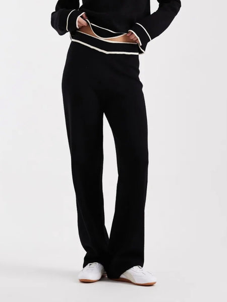 VM Knitted Trousers with Cream Contrast Piping in Black - Part of a Co-ord Set