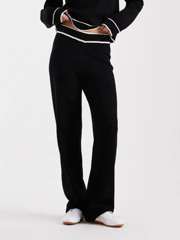 VM Knitted Trousers with Cream Contrast Piping in Black - Part of a Co-ord Set
