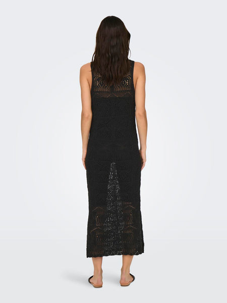 Only Beach Life Crochet Knit Maxi Dress In Black