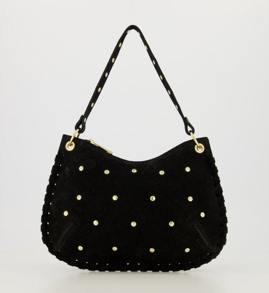Studded Suede Crossbody Bag 100% Leather In Black