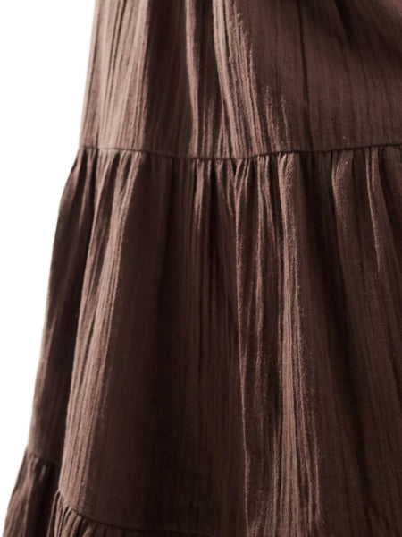 Only Tiered Cheesecloth Mini Dress In Chocolate Brown