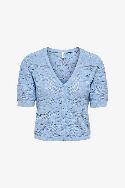 Only Crochet Knit Vneck Cardigan In Baby Blue