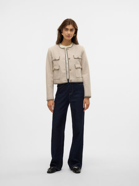 VM Collarless Pocket Detail Short Jacket In Oatmeal