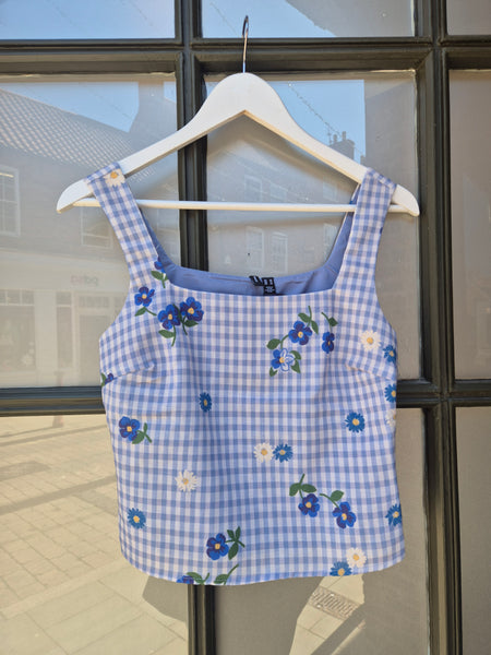 VM Blue Floral Gingham Sleeveless Top