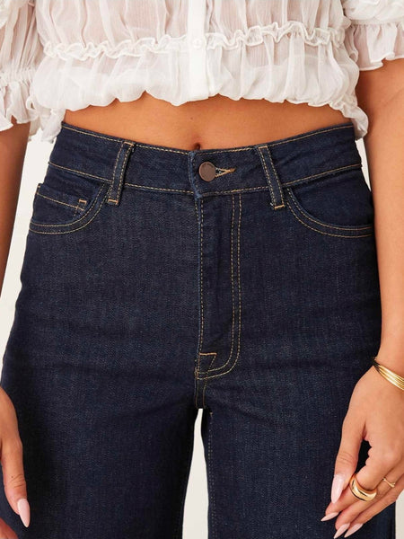 JDY High Waist Wide Leg Jeans In Dark Blue