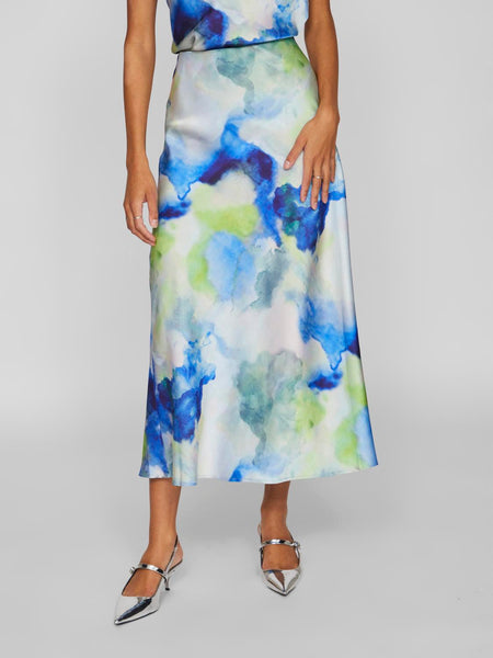 Vila Tie Dye Satin Cowlneck Cami & Midi Skirt Co-ord Set