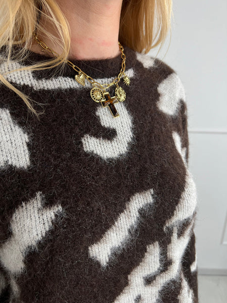 Only Animal Chocolate Print Knit Jumper