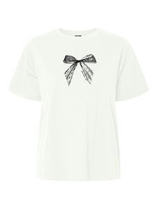Pieces Bow Printed Oversized Tshirt In White