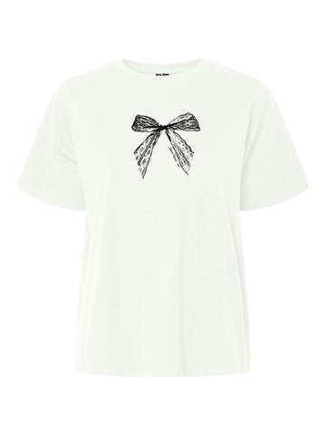 Pieces Bow Printed Oversized Tshirt In White