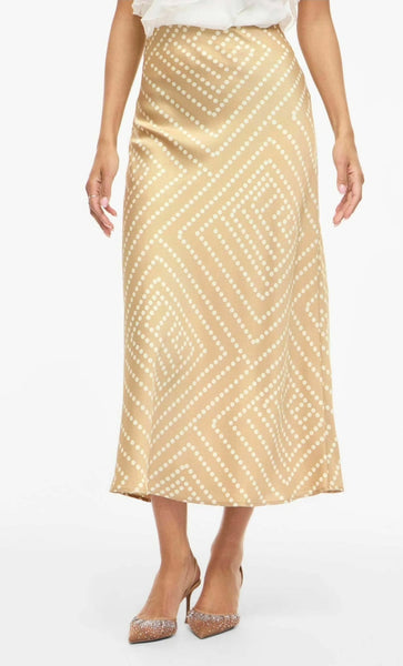 Vila High Waist Satin Midi Skirt In Birch Polkadot
