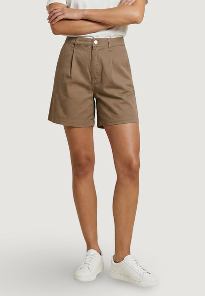 JDY High Waist Pleat Front Shorts In Camel