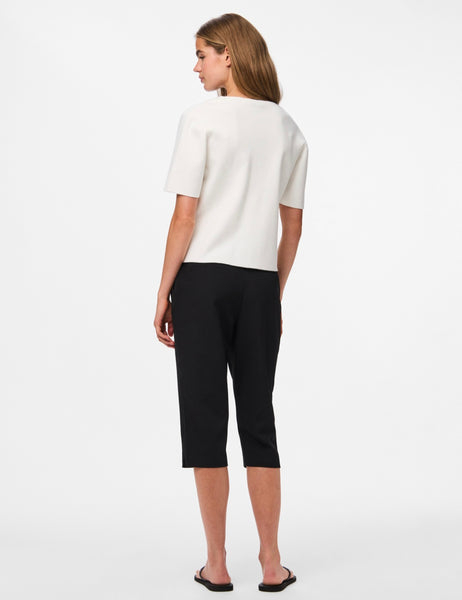 Pieces Button Front Short Sleeve Knit Top In White
