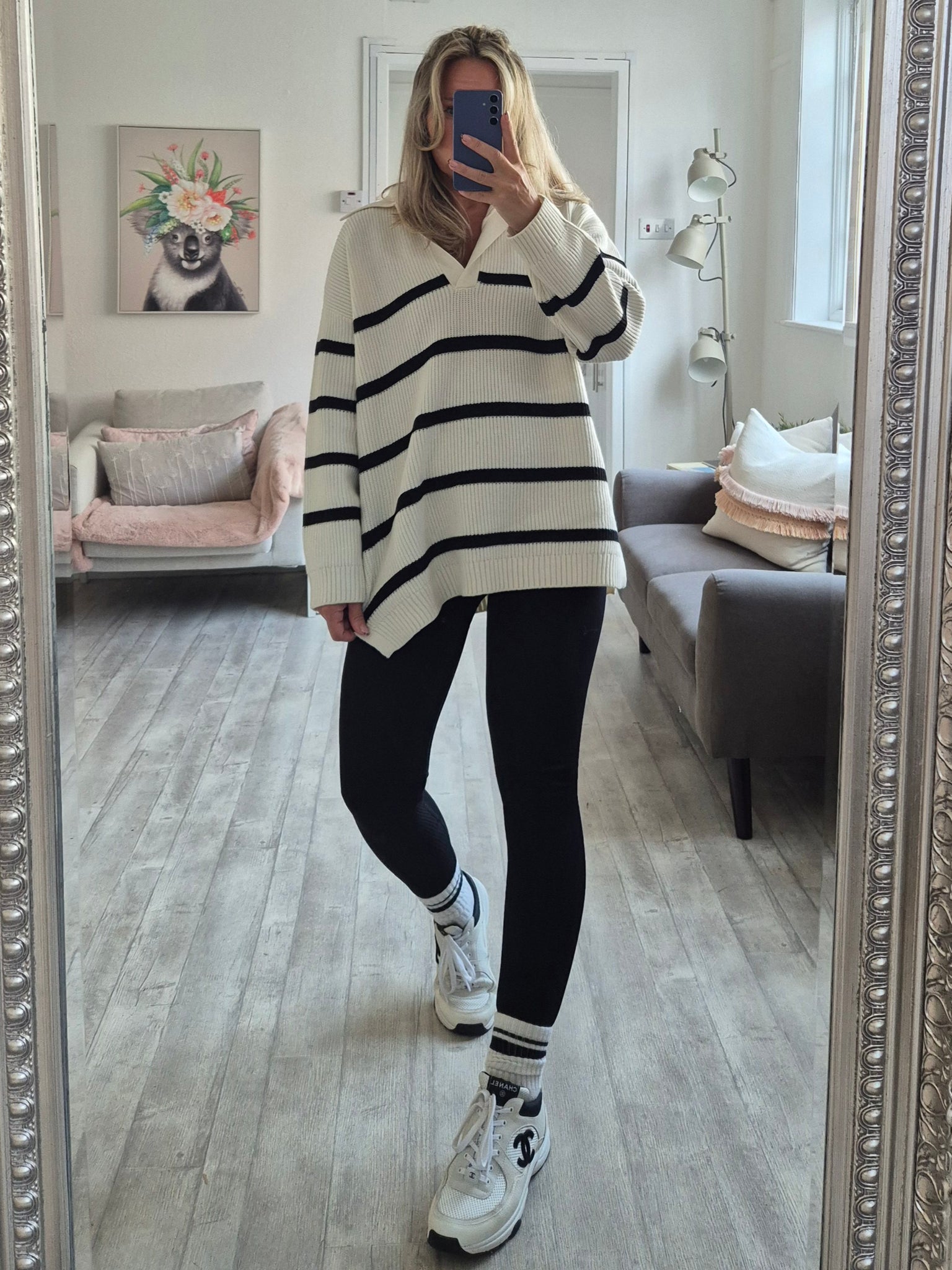 VM Striped Vneck Knit Jumper