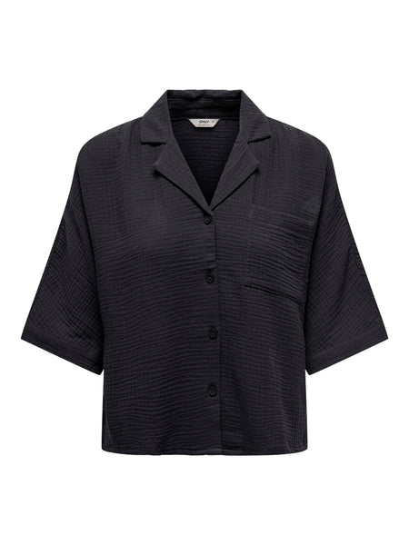 Only Cheesecloth Short Sleeve Shirt & Shorts In Black - Co-ord