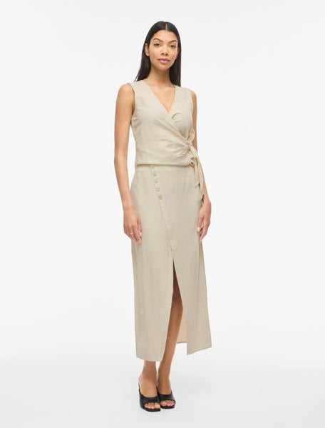 Vila Split Front Linen Midi Skirt - Part of a Co-ord Set