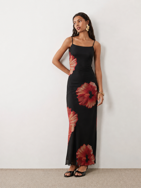 JDY Floral Mesh Sleeveless Midi Dress