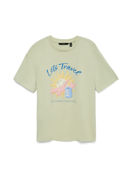 VM Oversized Lets Travel The World Together Tshirt In Green