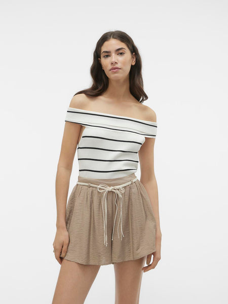VM Black Stripe Off the Shoulder Ribbed Top
