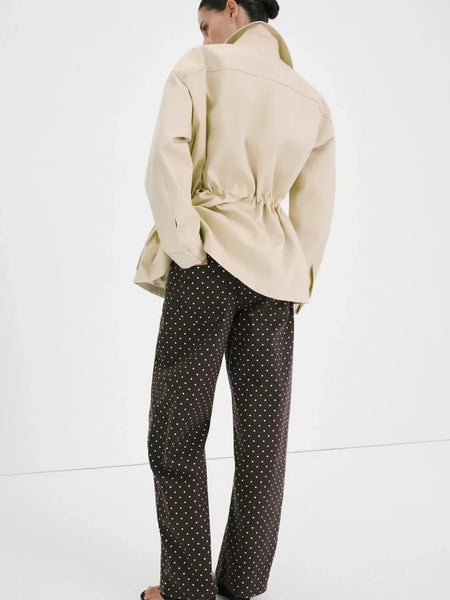 Vero Moda Rae High Waist Wide Leg Coated Jeans In Brown Polkadot