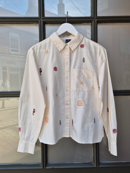 VM Long Sleeve Embroidered Summer Shirt In Ecru