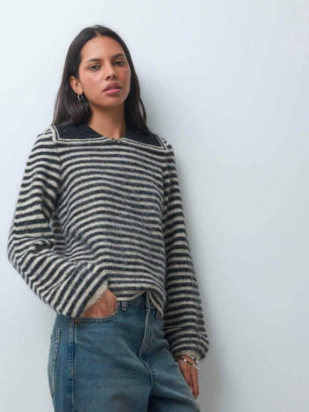 Pieces Collared Stripe Knit Jumper