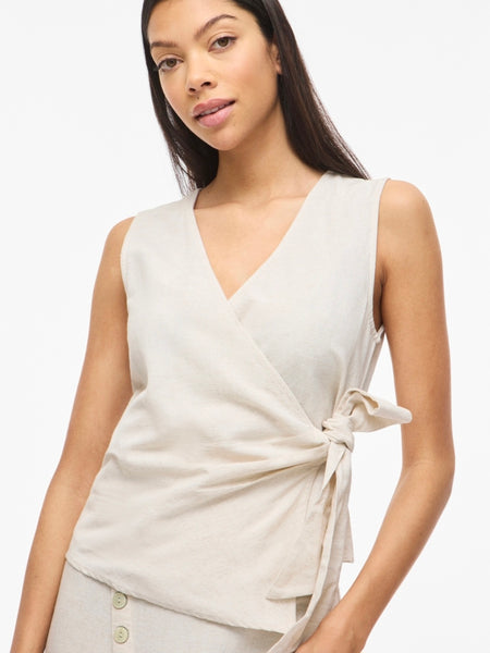 Vila Linen Tie Front Waistcoat - Part of a Co-ord Set