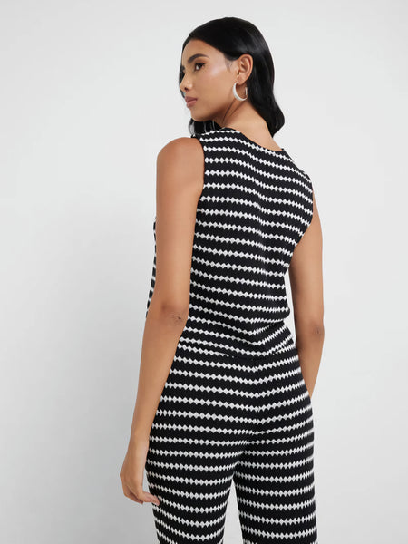 Only Tie Front Waistcoat & Wide Leg Knit Trouser Co-ord Set In White Stripe - Items Sold Separately