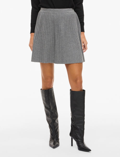 Vila Pleated Knit Mini Skirt In Grey