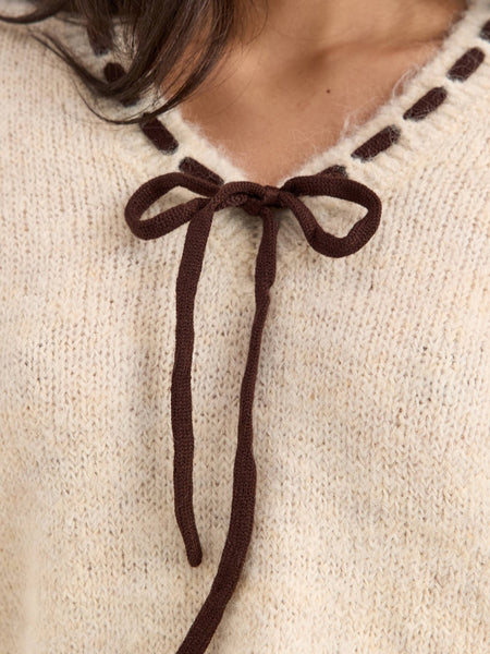 Vila Vneck Bow Detail Knitted Jumper