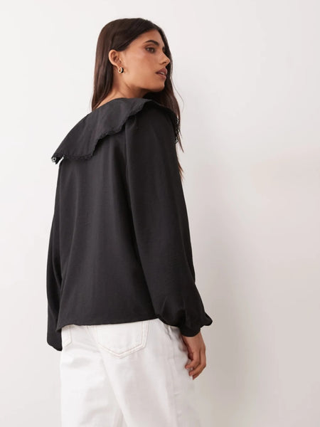 JDY Oversized Collar Detail Shirt In Black