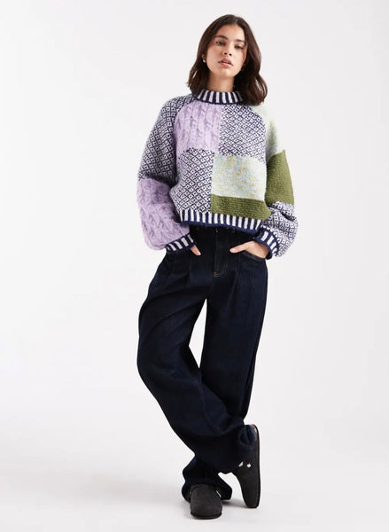 Pieces Multi Colour Patchwork Chunky Knit Jumper