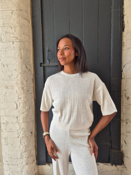 Only Knitted Short Sleeve Top & Wide Leg Trouser Co-ord Set In Pumice Stone - Items Sold Separately