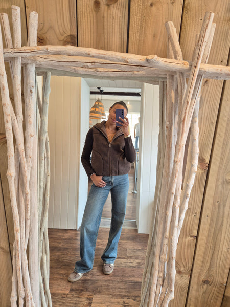 Only Teddy High Neck Zip Up Gilet In Brown