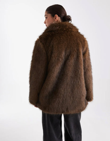 VM Premium Faux Fur Coat in Brown