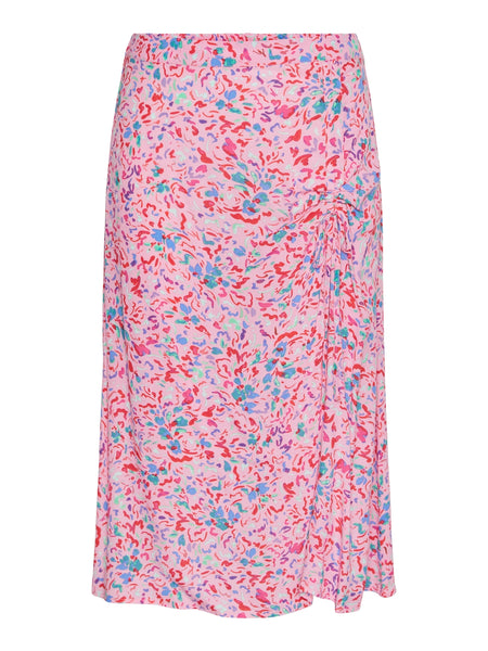 Pieces Pink Ruched Tie Front Midi Skirt