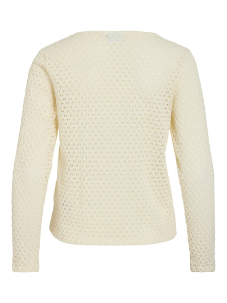 Vila Tie Front Crochet Cardigan In Birch